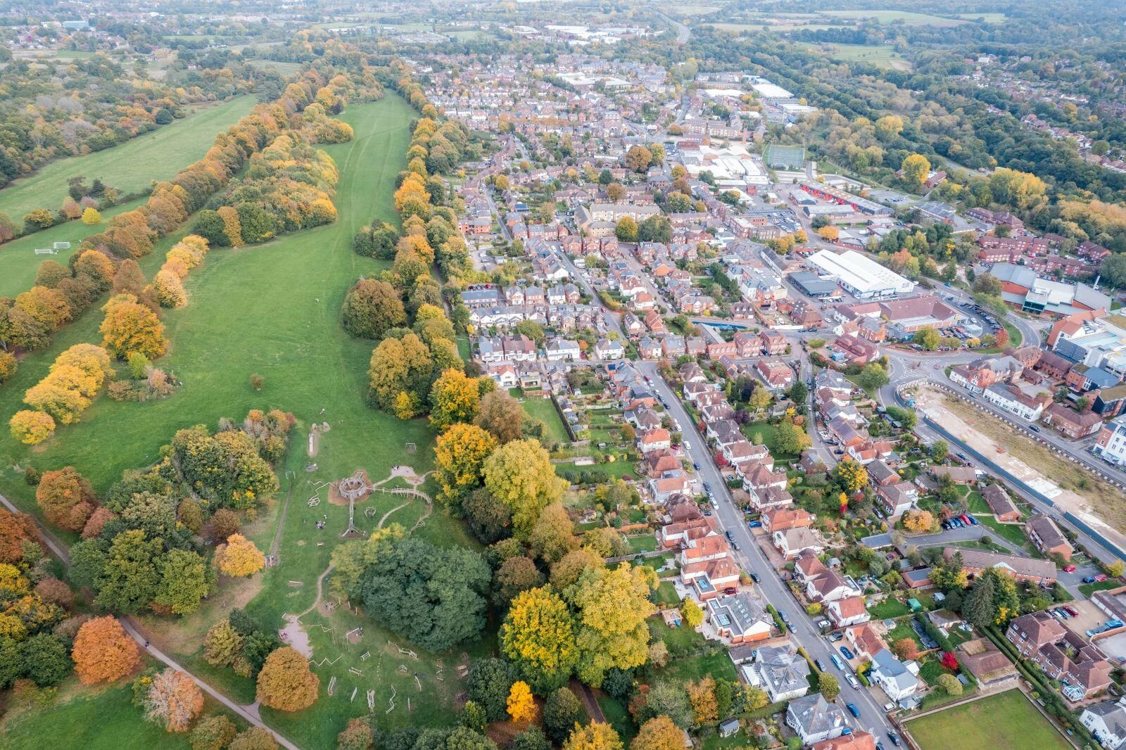 Ariel view of towns inside Surrey